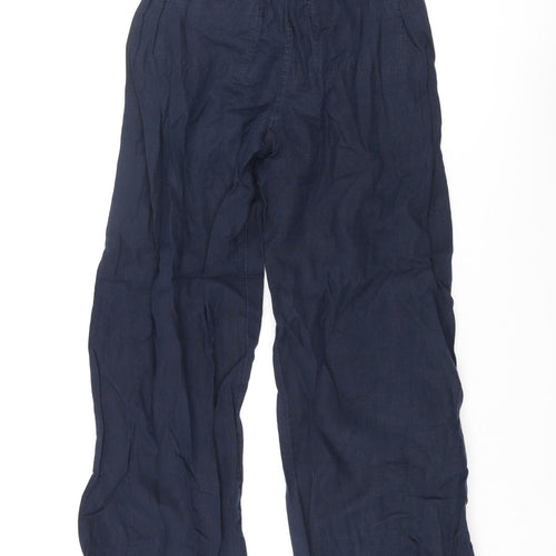 Marks and Spencer Womens Blue Linen Trousers Size 10 L30 in Regular Zip - Belted