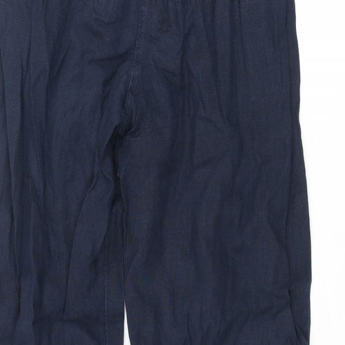 Marks and Spencer Womens Blue Linen Trousers Size 10 L30 in Regular Zip - Belted