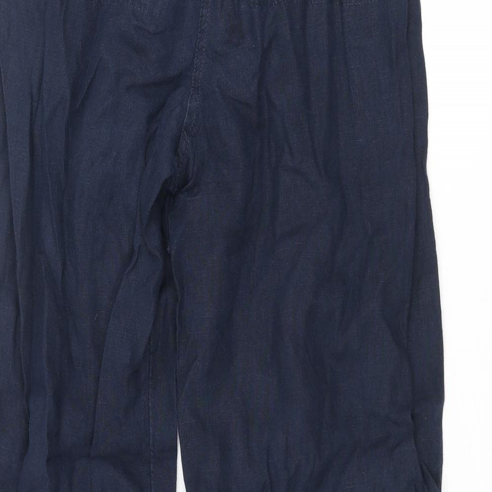Marks and Spencer Womens Blue Linen Trousers Size 10 L30 in Regular Zip - Belted