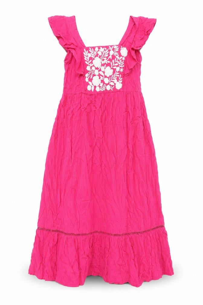 Front view of Marks & Spencer women’s pink cotton shift, size UK 10, scoop neck pullover - floral embroidery