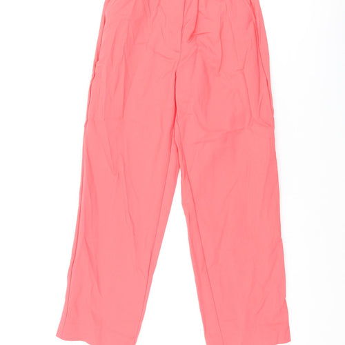 Marks and Spencer Womens Pink Cotton Cropped Trousers Size 6 L22 in Regular Zip - Elasticated Waist
