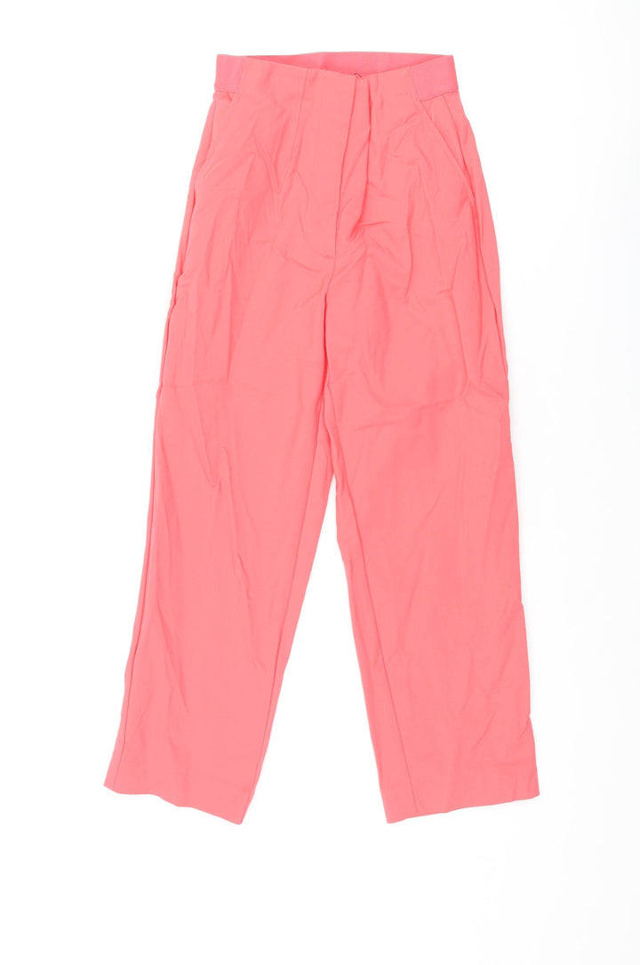 Marks and Spencer Womens Pink Cotton Cropped Trousers Size 6 L22 in Regular Zip - Elasticated Waist