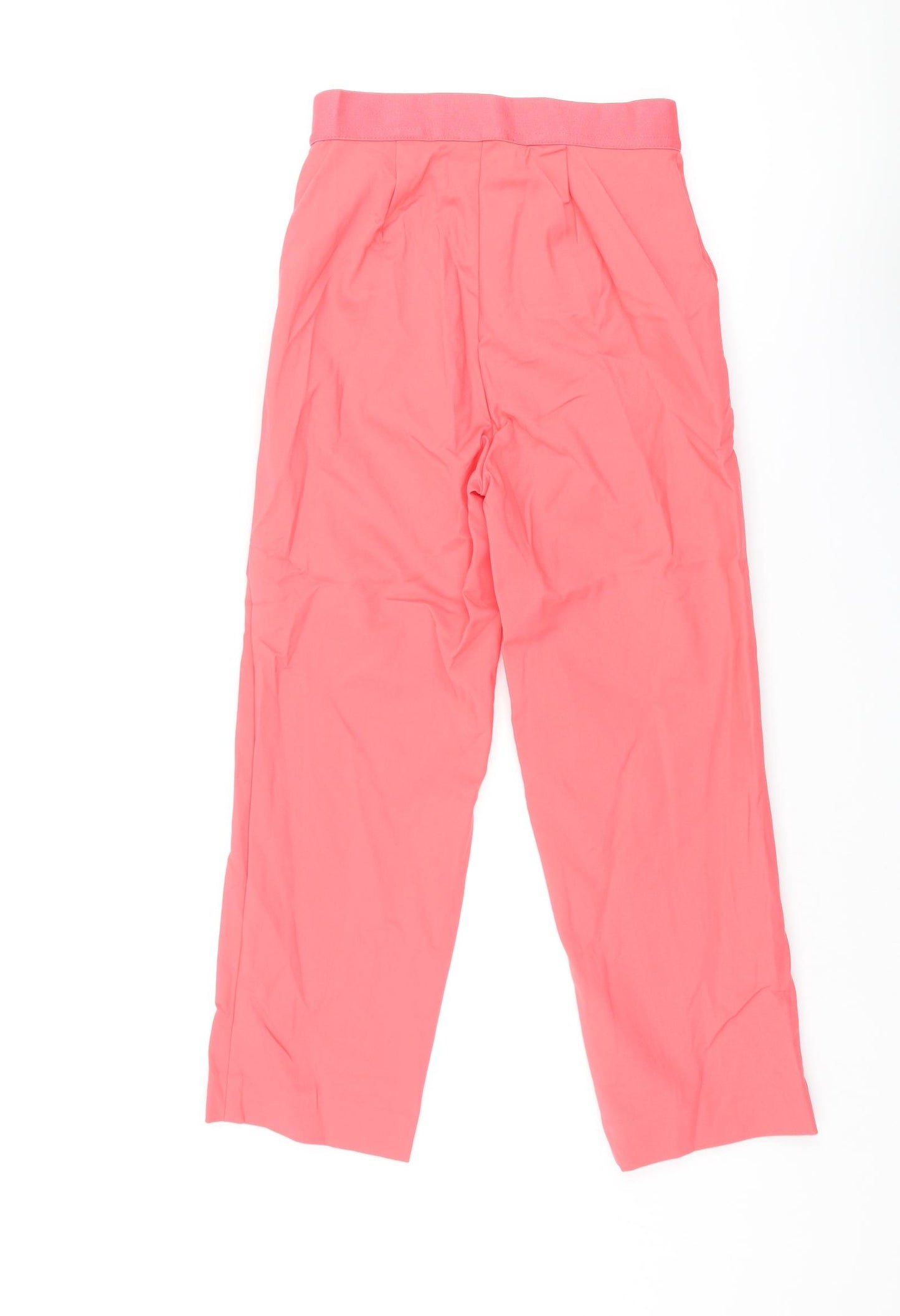Marks and Spencer Womens Pink Cotton Cropped Trousers Size 6 L22 in Regular Zip - Elasticated Waist