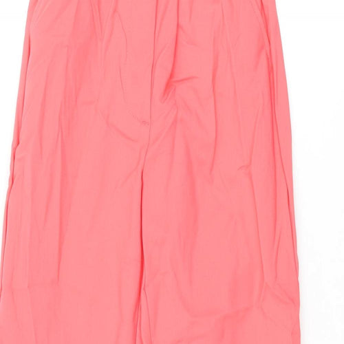 Marks and Spencer Womens Pink Cotton Cropped Trousers Size 6 L22 in Regular Zip - Elasticated Waist