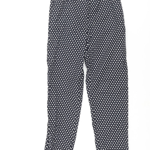 Marks and Spencer Womens Black Polka Dot Cotton Trousers Size 6 L28 in Regular Zip - Elasticated Waist