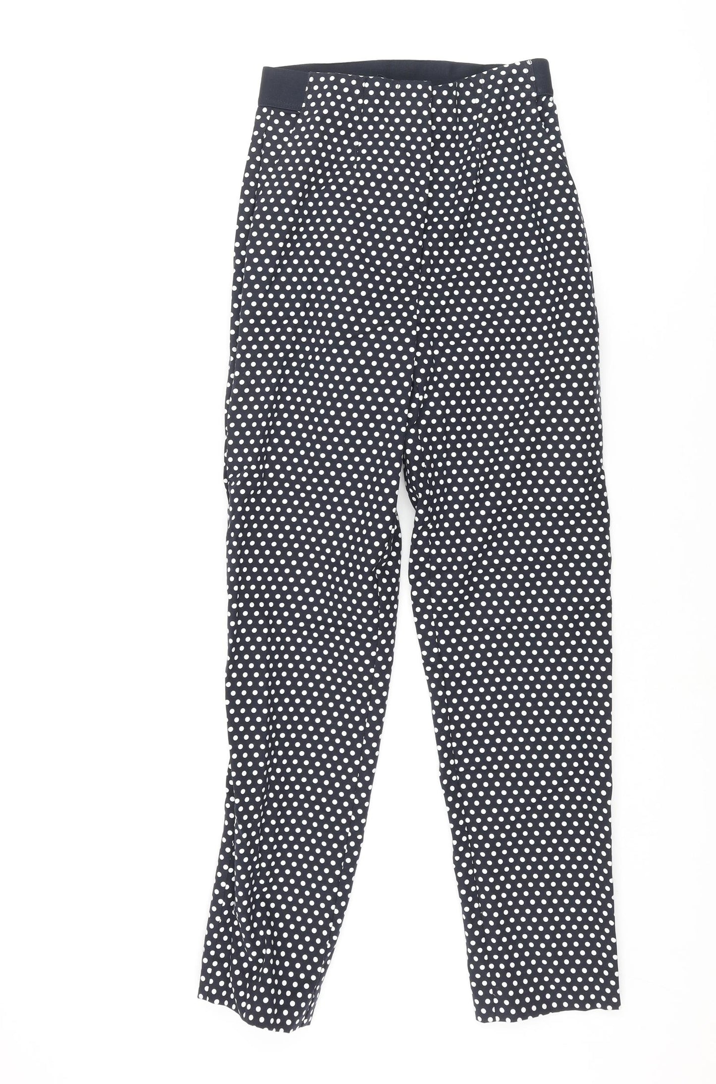 Marks and Spencer Womens Black Polka Dot Cotton Trousers Size 6 L28 in Regular Zip - Elasticated Waist