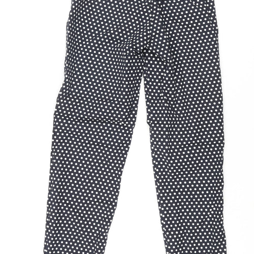 Marks and Spencer Womens Black Polka Dot Cotton Trousers Size 6 L28 in Regular Zip - Elasticated Waist