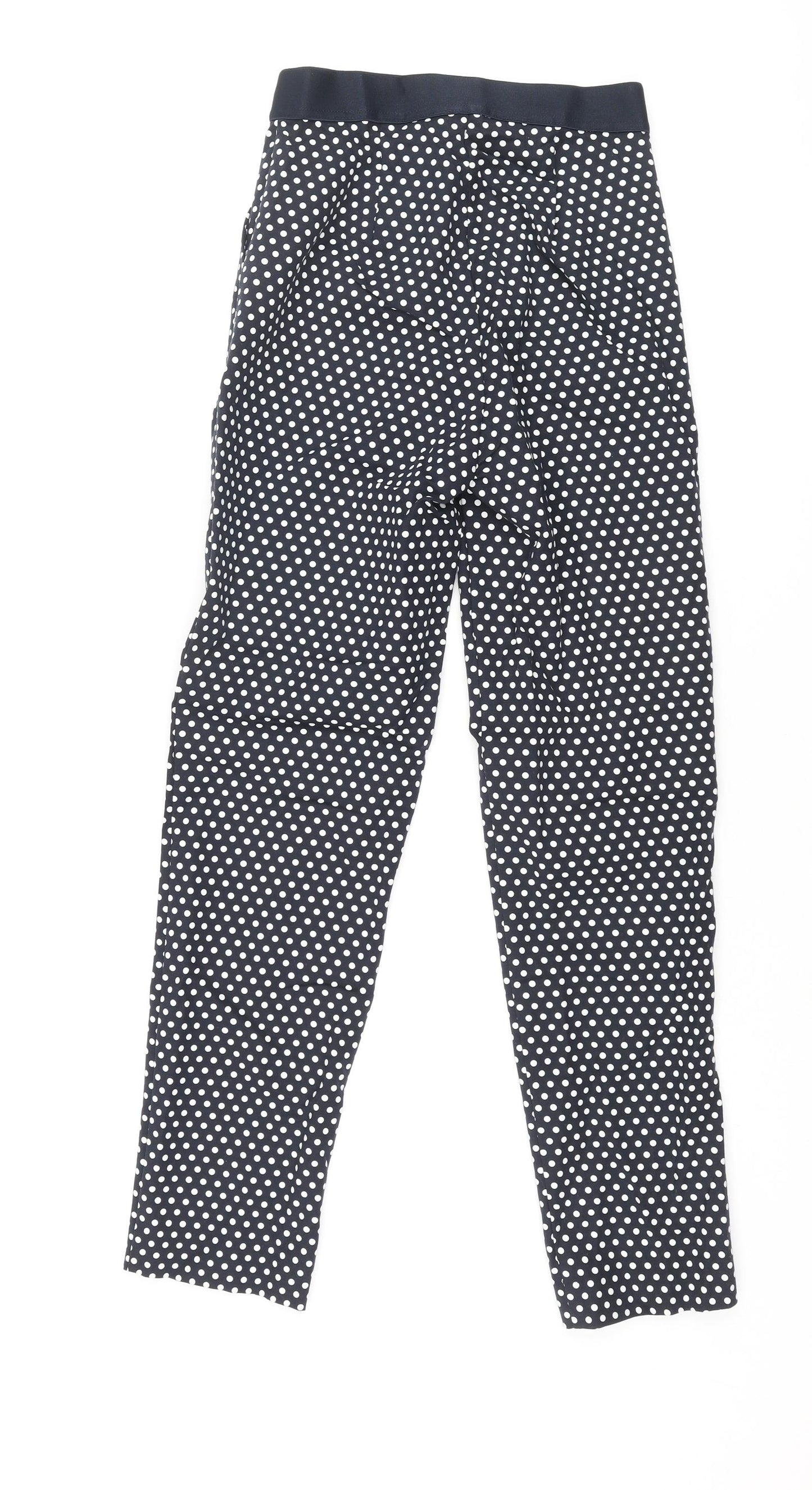 Marks and Spencer Womens Black Polka Dot Cotton Trousers Size 6 L28 in Regular Zip - Elasticated Waist