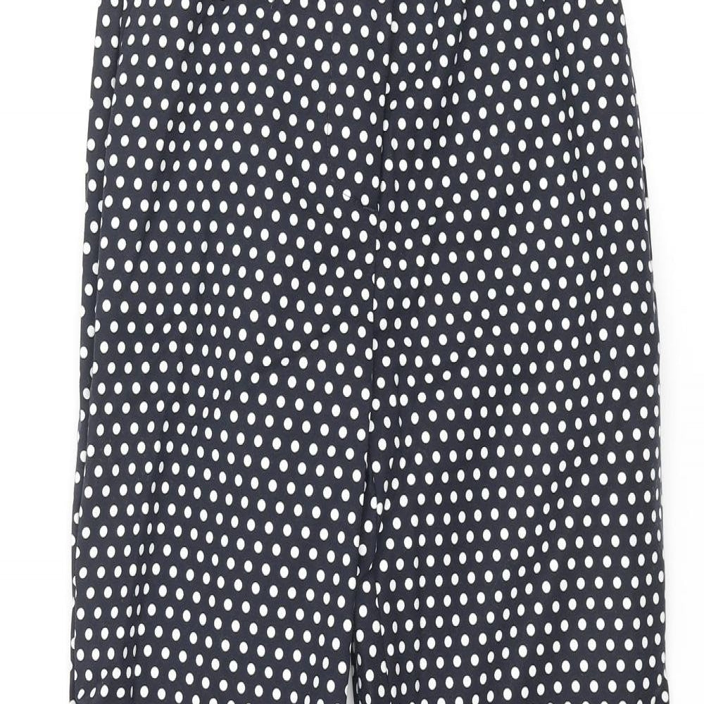 Marks and Spencer Womens Black Polka Dot Cotton Trousers Size 6 L28 in Regular Zip - Elasticated Waist