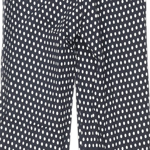 Marks and Spencer Womens Black Polka Dot Cotton Trousers Size 6 L28 in Regular Zip - Elasticated Waist