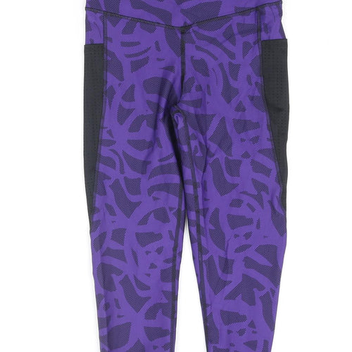 GOODMOVE Womens Purple Geometric Polyamide Cropped Leggings Size 10 L21 in Regular Pullover - Back Pocket