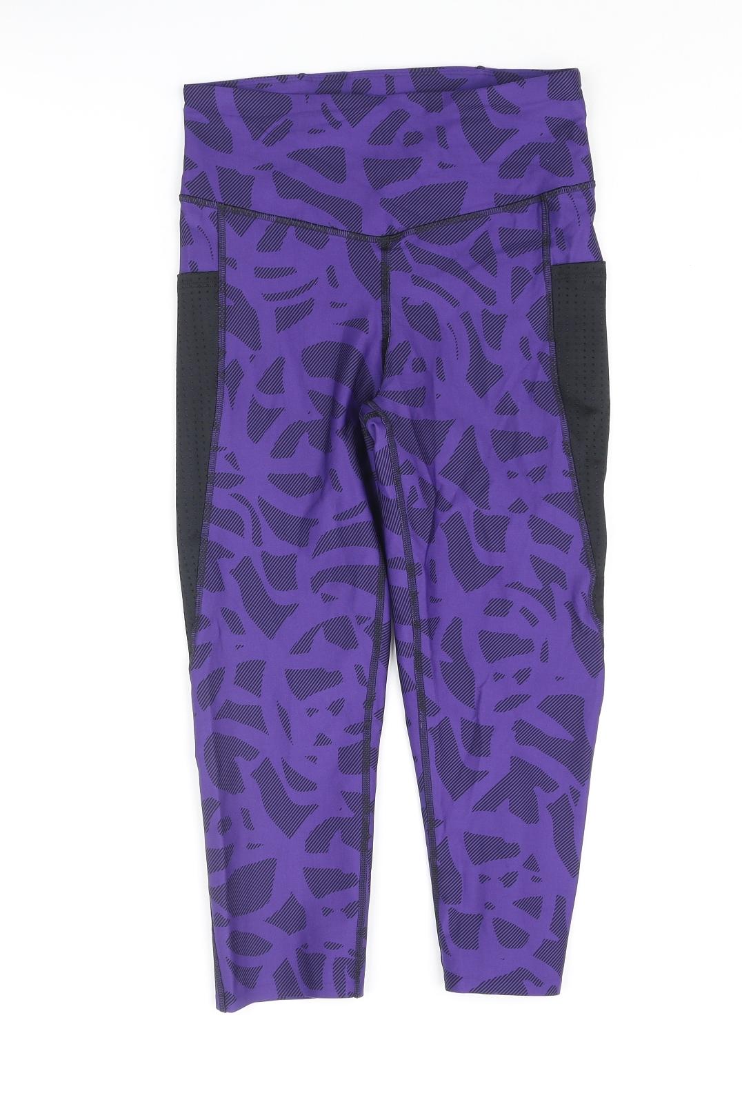 GOODMOVE Womens Purple Geometric Polyamide Cropped Leggings Size 10 L21 in Regular Pullover - Back Pocket