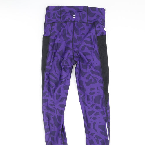 GOODMOVE Womens Purple Geometric Polyamide Cropped Leggings Size 10 L21 in Regular Pullover - Back Pocket