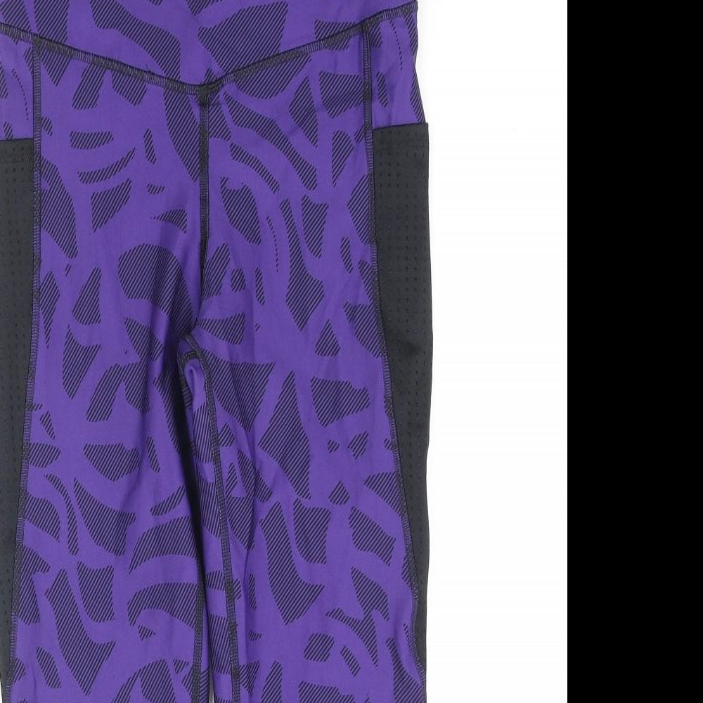 GOODMOVE Womens Purple Geometric Polyamide Cropped Leggings Size 10 L21 in Regular Pullover - Back Pocket