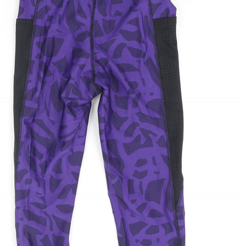 GOODMOVE Womens Purple Geometric Polyamide Cropped Leggings Size 10 L21 in Regular Pullover - Back Pocket