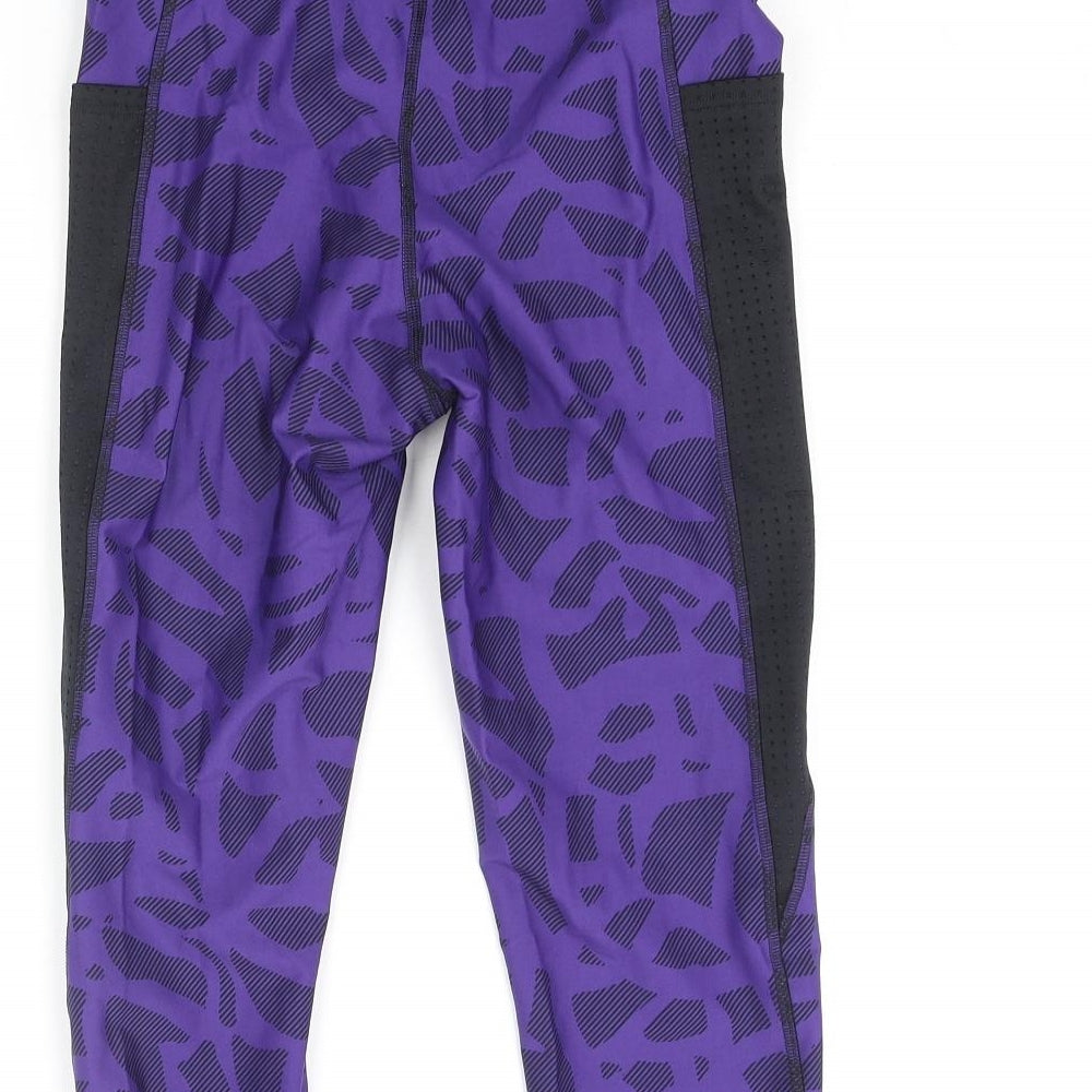 GOODMOVE Womens Purple Geometric Polyamide Cropped Leggings Size 10 L21 in Regular Pullover - Back Pocket