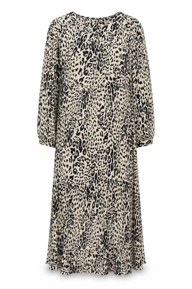 Marks and Spencer Womens Beige Animal Print Viscose Shift Size 12 Round Neck Button - Leopard Print