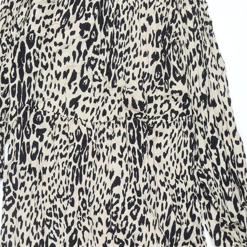 Marks and Spencer Womens Beige Animal Print Viscose Shift Size 12 Round Neck Button - Leopard Print