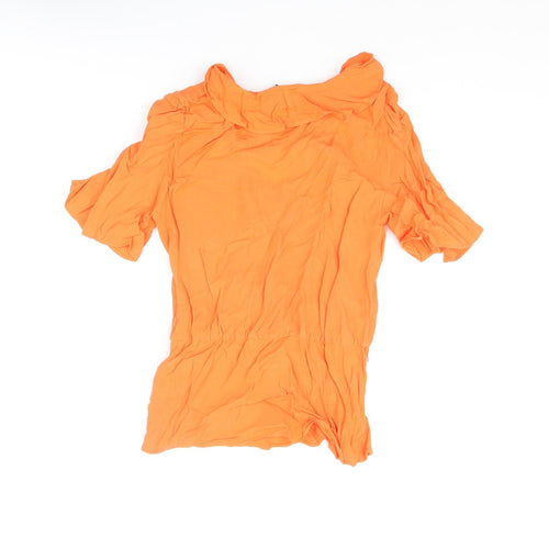 Marks and Spencer Womens Orange Viscose Basic Blouse Size 6 V-Neck - Frill