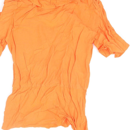 Marks and Spencer Womens Orange Viscose Basic Blouse Size 6 V-Neck - Frill