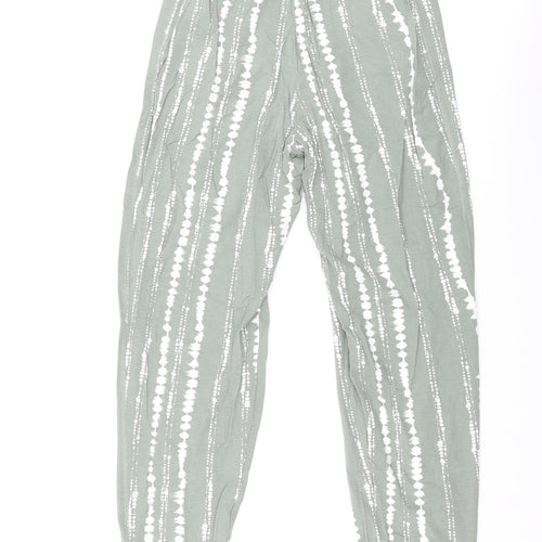 Marks and Womens Green Geometric Viscose Trousers Size 6 L26 in Regular