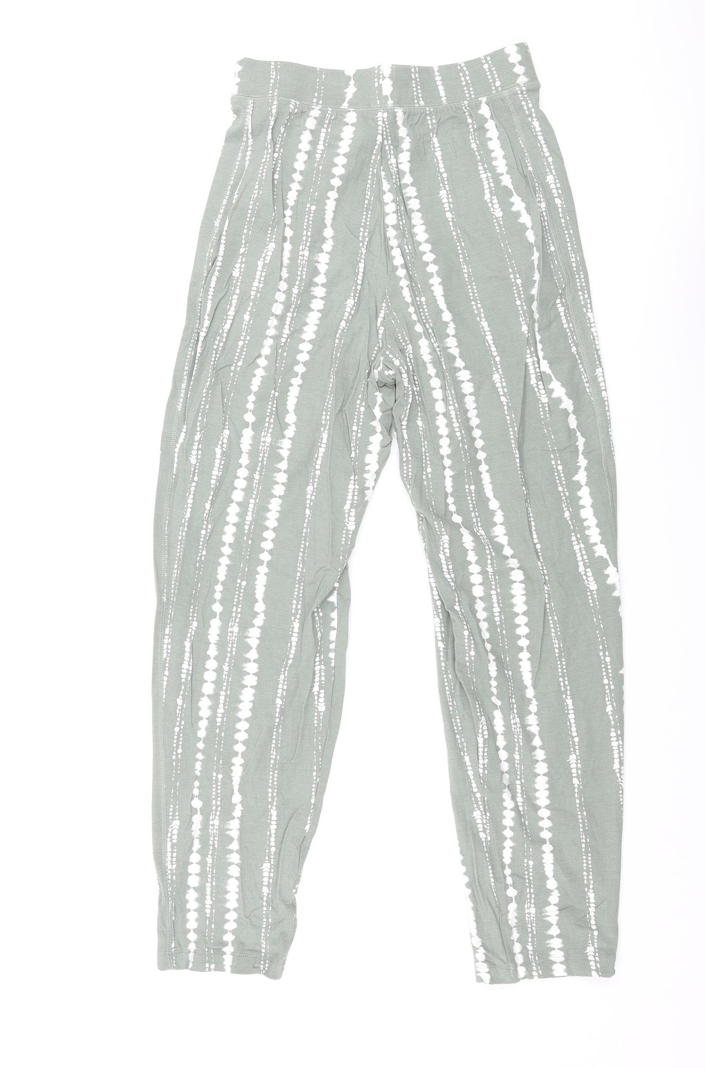 Marks and Womens Green Geometric Viscose Trousers Size 6 L26 in Regular