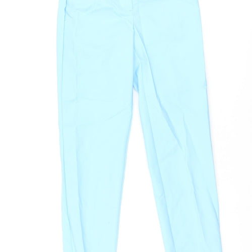 Marks and Spencer Womens Blue Cotton Trousers Size 6 L28 in Regular Zip - Elasticated Waist
