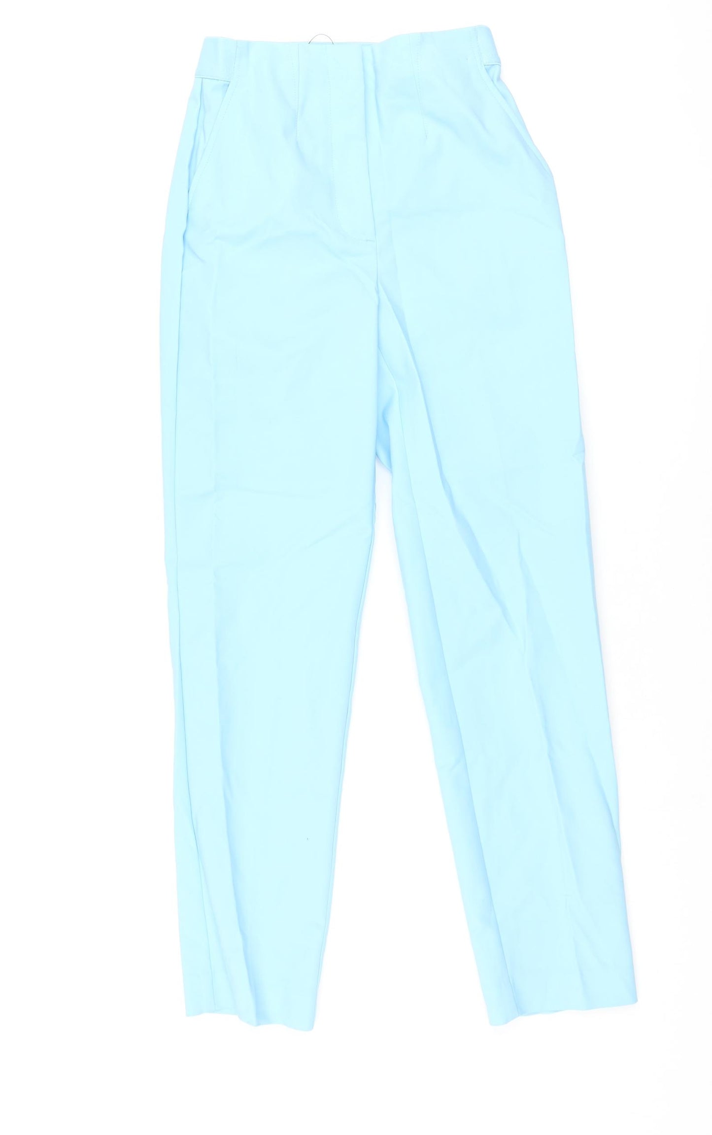 Marks and Spencer Womens Blue Cotton Trousers Size 6 L28 in Regular Zip - Elasticated Waist