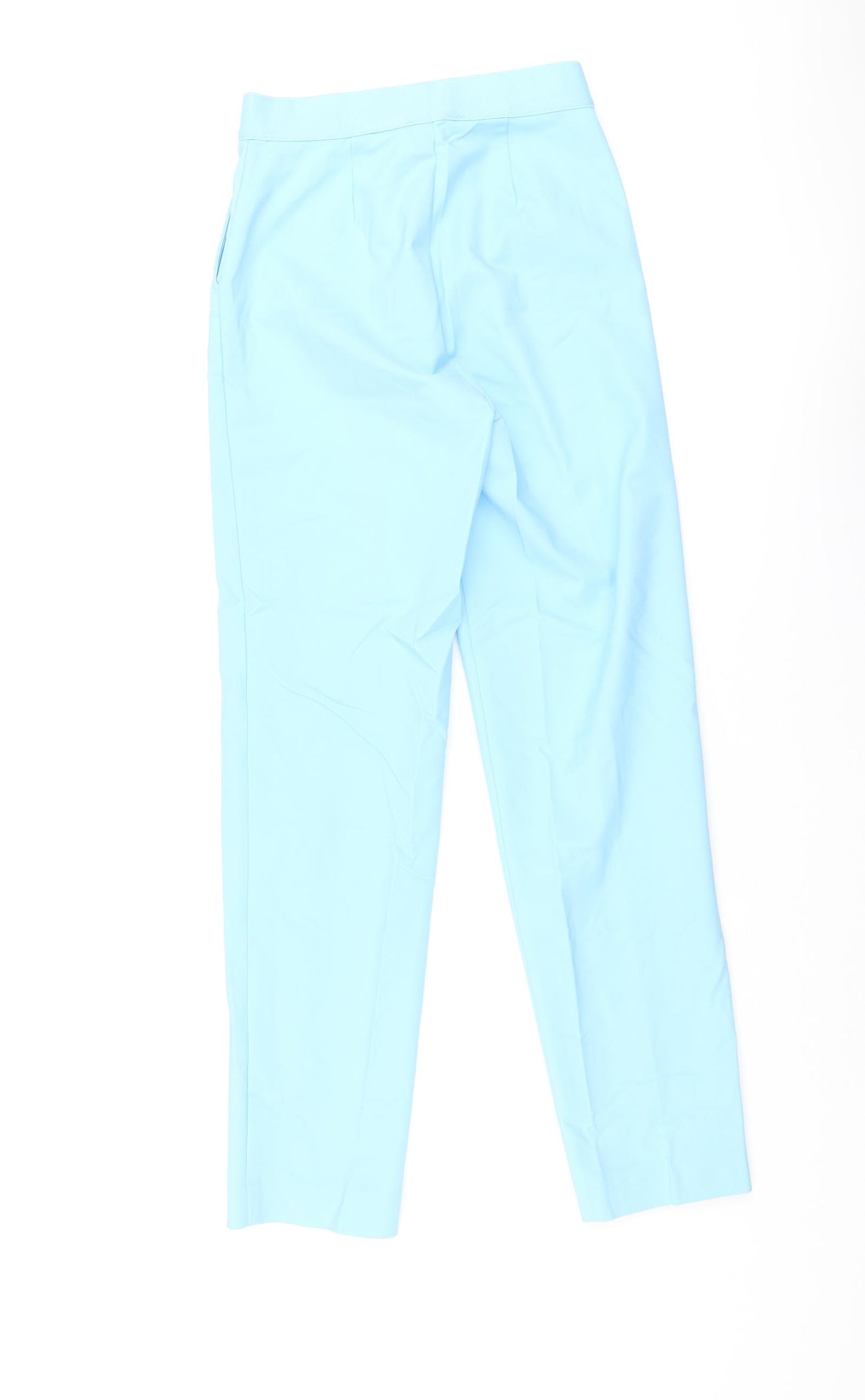 Marks and Spencer Womens Blue Cotton Trousers Size 6 L28 in Regular Zip - Elasticated Waist