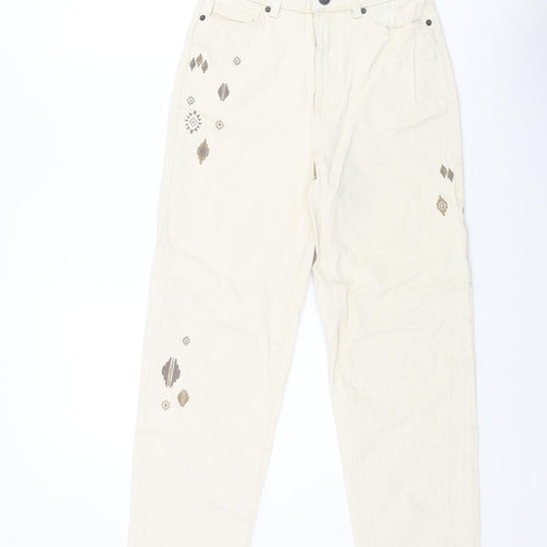 Mark Alexander Womens Beige Cotton Tapered Jeans Size 6 L27 in Regular Zip - Embroidered Detail