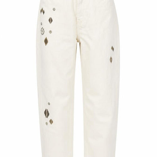 Mark Alexander Womens Beige Cotton Tapered Jeans Size 6 L27 in Regular Zip - Embroidered Detail