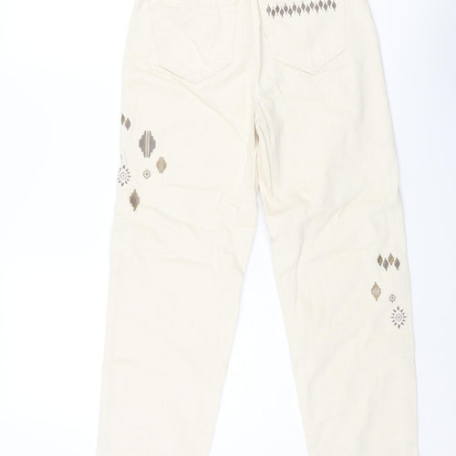 Mark Alexander Womens Beige Cotton Tapered Jeans Size 6 L27 in Regular Zip - Embroidered Detail