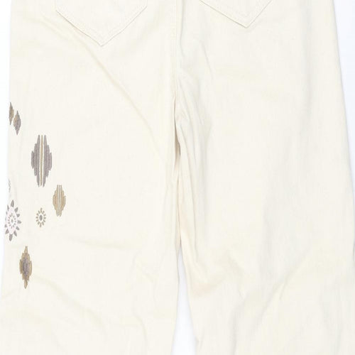 Mark Alexander Womens Beige Cotton Tapered Jeans Size 6 L27 in Regular Zip - Embroidered Detail
