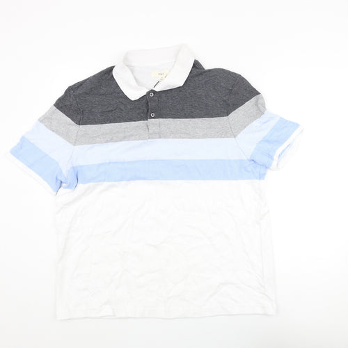 Marks and Spencer Mens White Colourblock Cotton Polo Size 2XL Collared Button