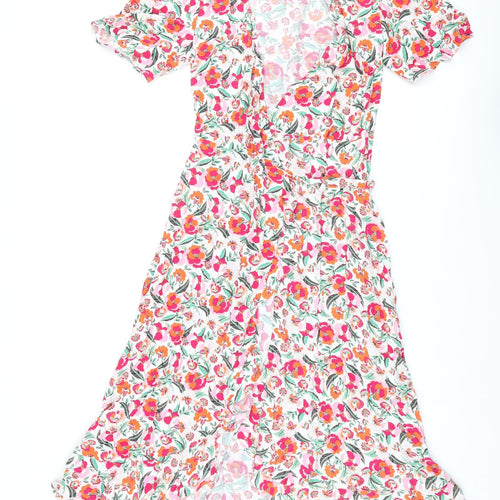 Marks and Spencer Womens Multicoloured Floral Viscose Wrap Dress Size 6 V-Neck Tie