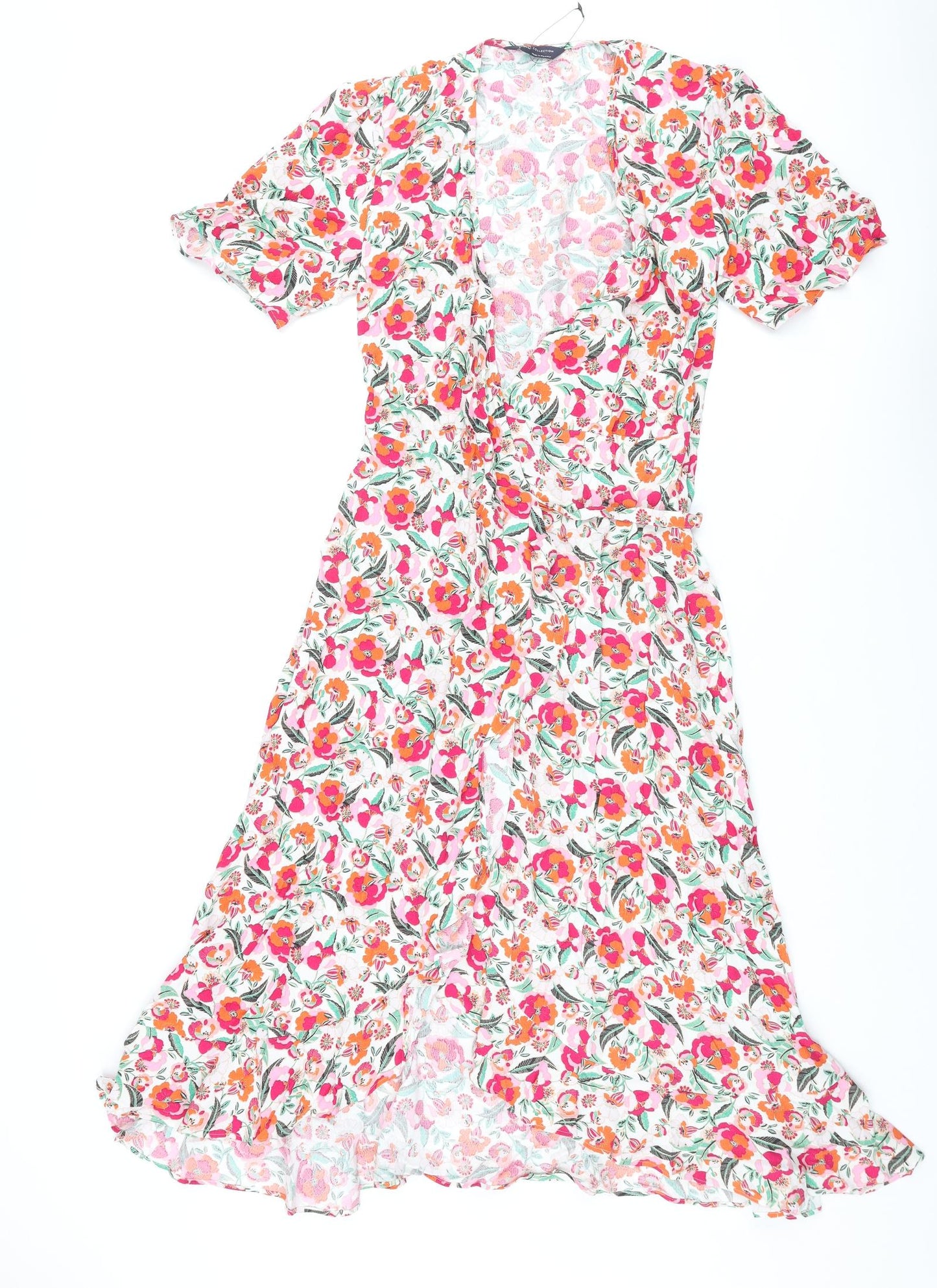 Marks and Spencer Womens Multicoloured Floral Viscose Wrap Dress Size 6 V-Neck Tie
