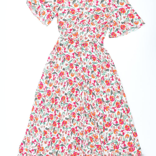 Marks and Spencer Womens Multicoloured Floral Viscose Wrap Dress Size 6 V-Neck Tie