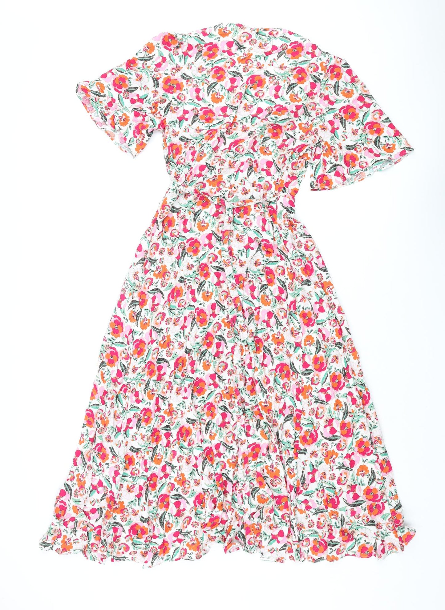 Marks and Spencer Womens Multicoloured Floral Viscose Wrap Dress Size 6 V-Neck Tie