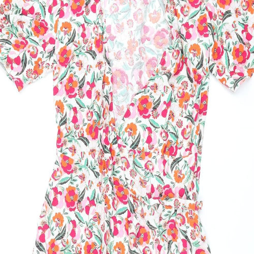 Marks and Spencer Womens Multicoloured Floral Viscose Wrap Dress Size 6 V-Neck Tie