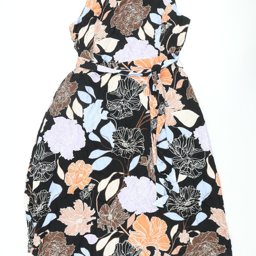 Autograph Womens Multicoloured Floral Viscose A-Line Size 16 Round Neck Zip - Belted