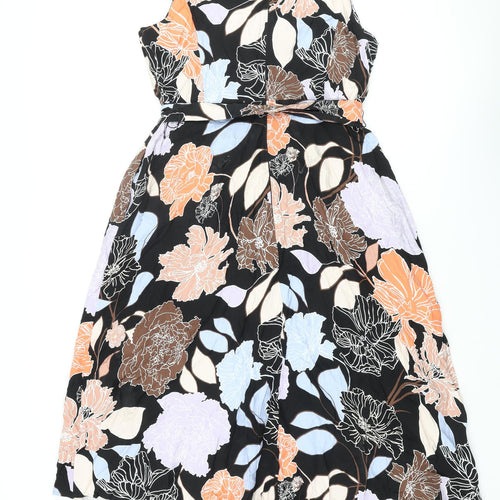 Autograph Womens Multicoloured Floral Viscose A-Line Size 16 Round Neck Zip - Belted