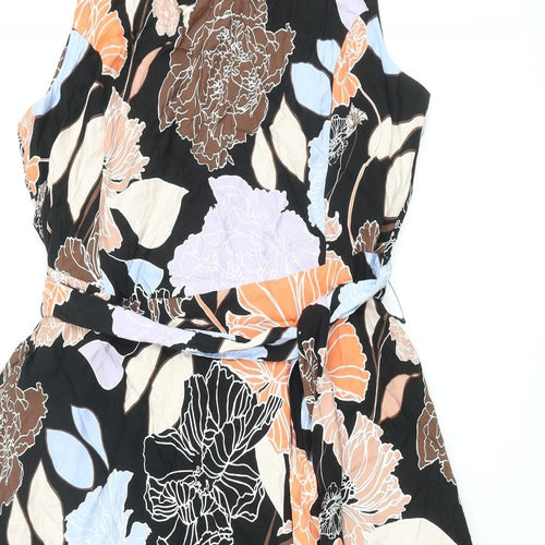 Autograph Womens Multicoloured Floral Viscose A-Line Size 16 Round Neck Zip - Belted