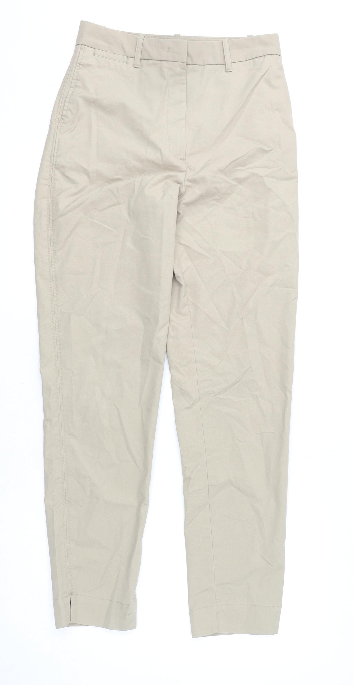 Marks and Spencer Womens Beige Cotton Trousers Size 8 L28 in Regular Zip
