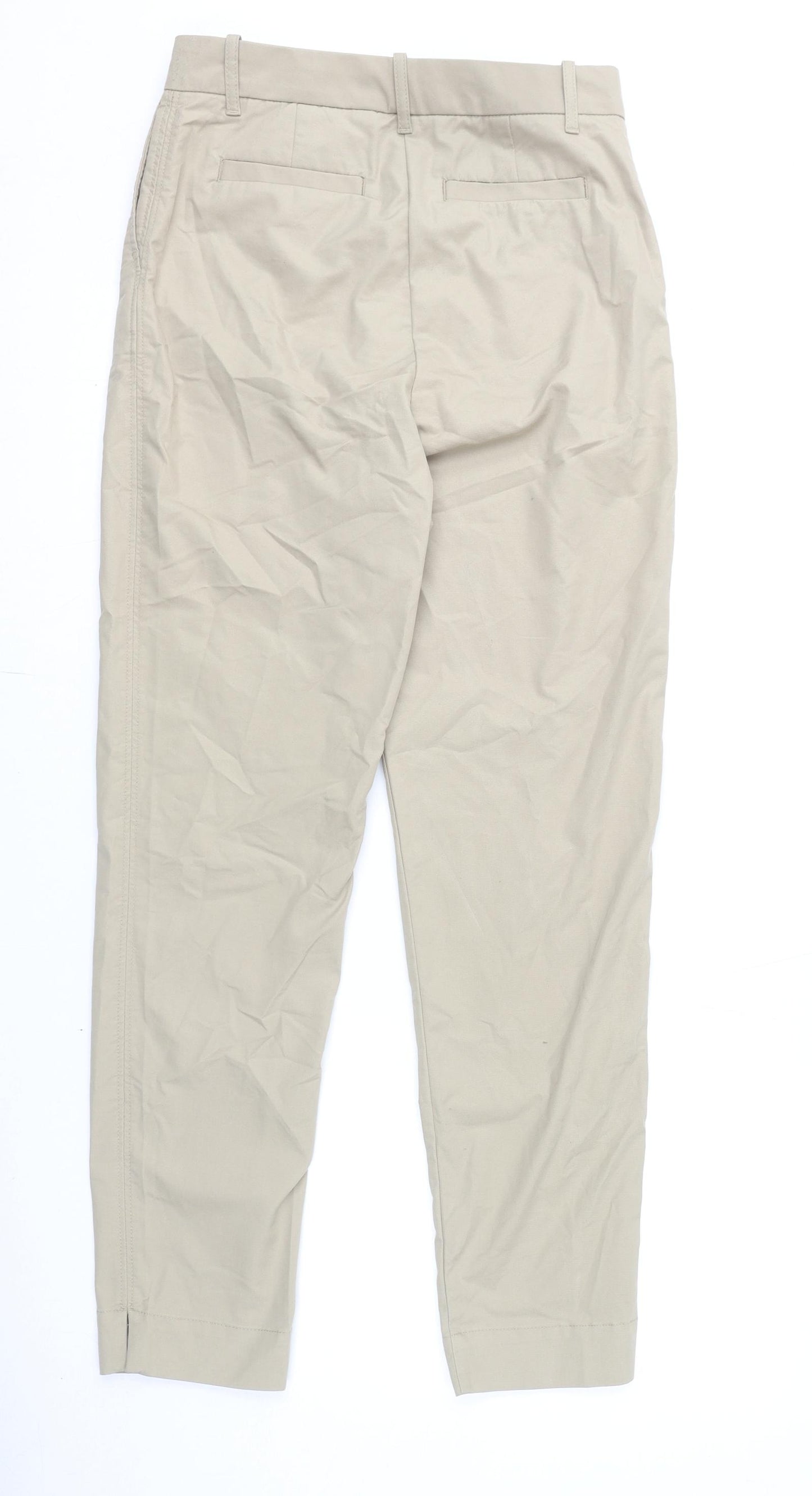Marks and Spencer Womens Beige Cotton Trousers Size 8 L28 in Regular Zip