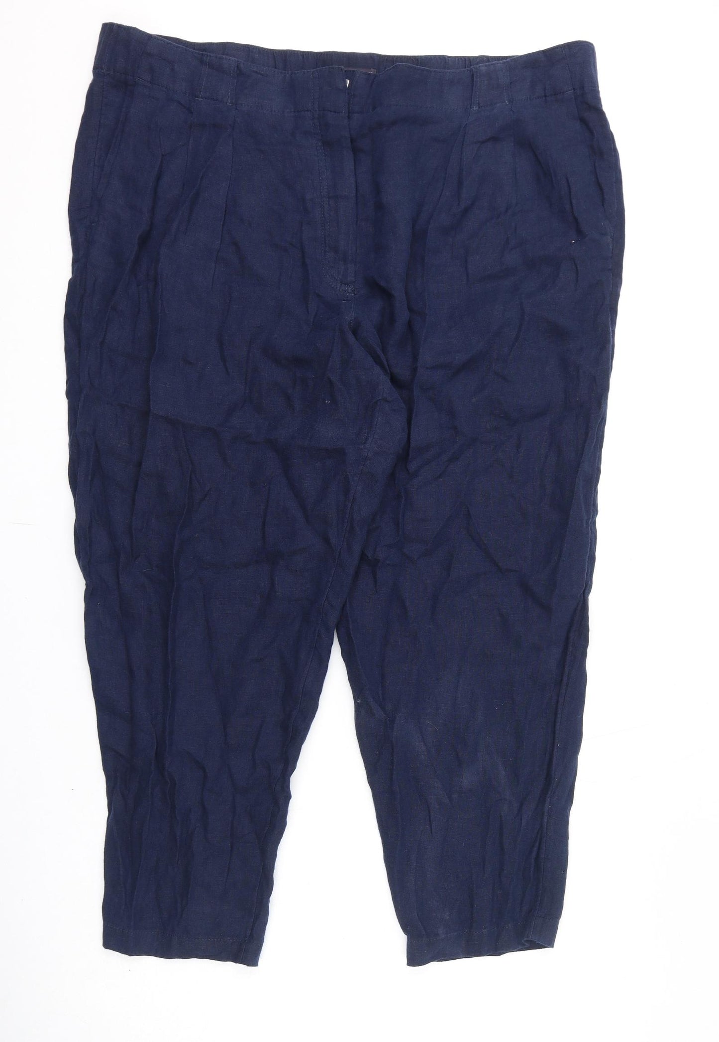 Marks and Spencer Womens Blue Linen Trousers Size 22 L25 in Regular Zip