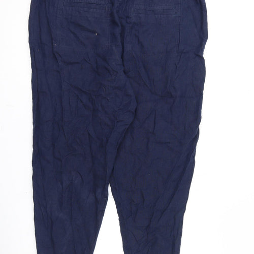 Marks and Spencer Womens Blue Linen Trousers Size 22 L25 in Regular Zip