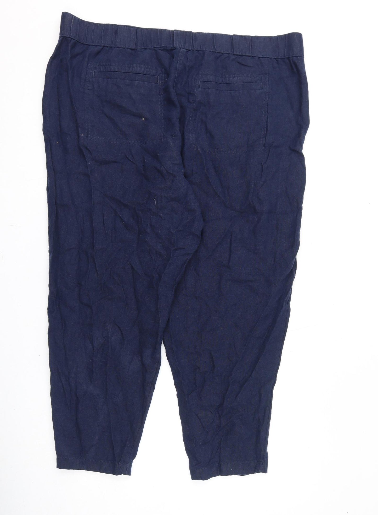 Marks and Spencer Womens Blue Linen Trousers Size 22 L25 in Regular Zip