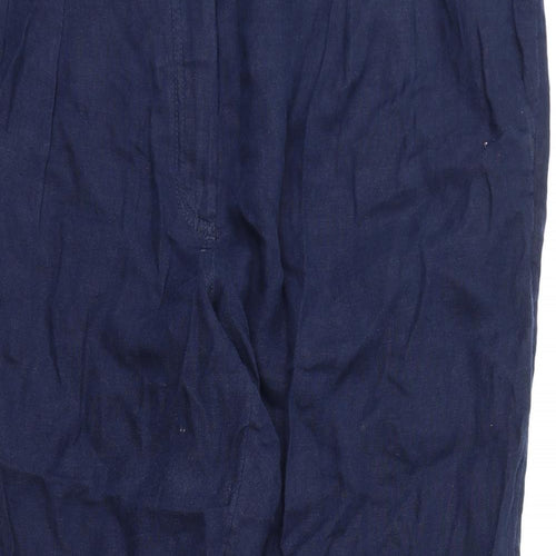 Marks and Spencer Womens Blue Linen Trousers Size 22 L25 in Regular Zip