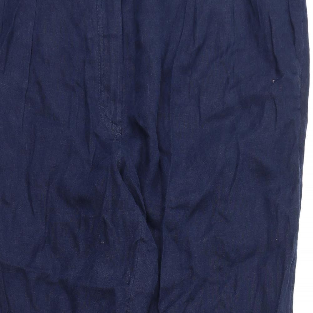 Marks and Spencer Womens Blue Linen Trousers Size 22 L25 in Regular Zip