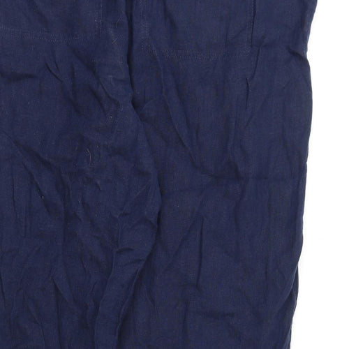 Marks and Spencer Womens Blue Linen Trousers Size 22 L25 in Regular Zip